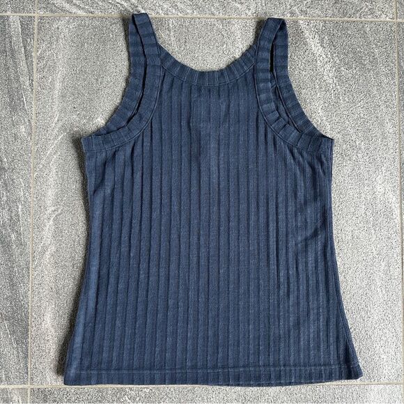 NWT Chaser Wide Rib High Neck Racerback Soft Stretchy Poor Boy Tank Top Blue S - Picture 3 of 8